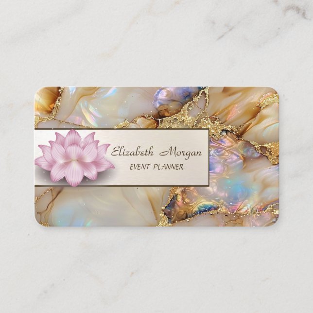Elegant Lotus Pearl Marble Business Card (Front)