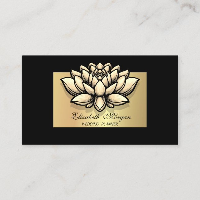 Elegant Lotus Professional,Faux Gold Frame Black Business Card (Front)