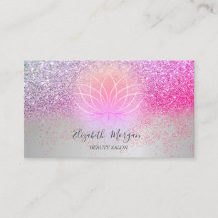Elegant Lotus Silver Confetti Glitter Business Card