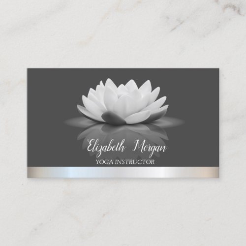 Elegant Lotus Silver Stripe Yoga Instructor  Business Card