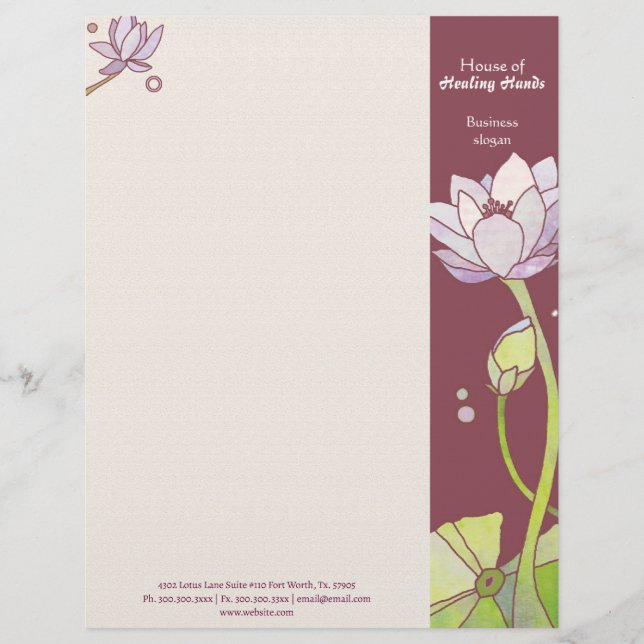 Elegant Lotus Spa or Fashion Business Letterhead (Front)