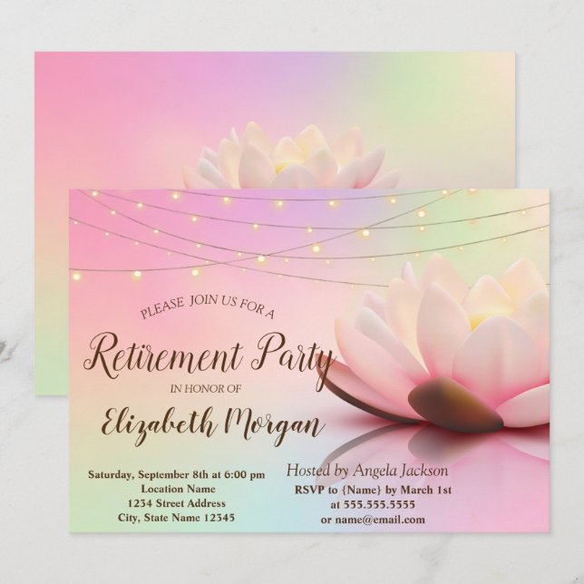 Elegant Lotus String Lights  Retirement Party Invitation (Front/Back)
