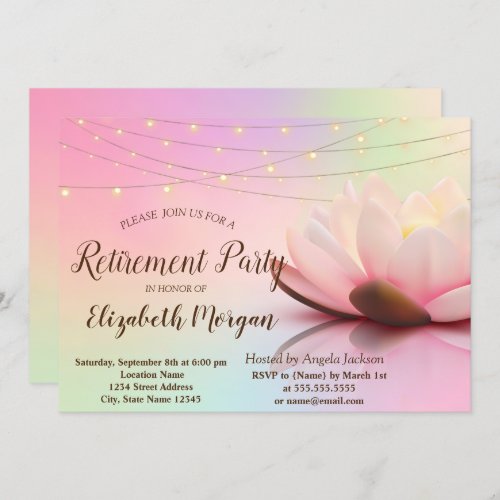 Elegant Lotus String Lights  Retirement Party Invitation