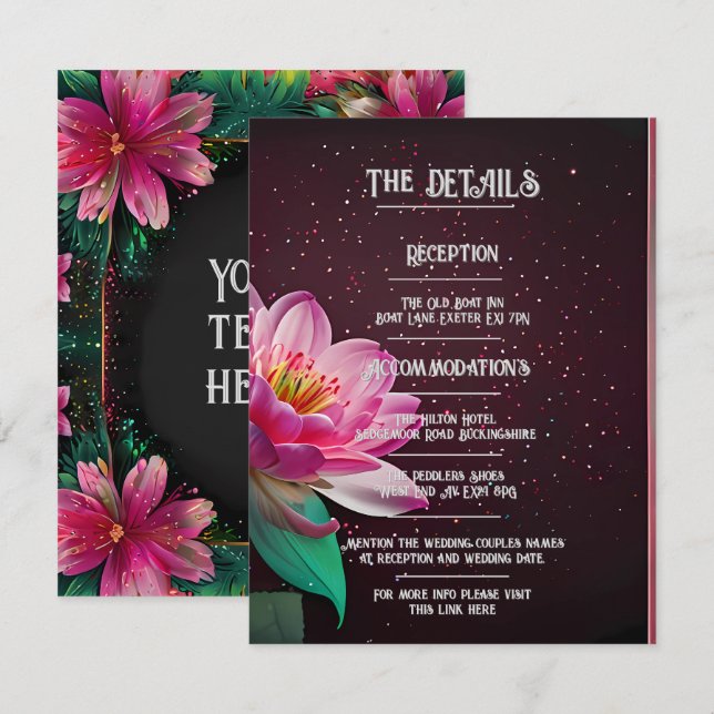 Elegant Lotus Wedding Invitation | Floral Cosmic  (Front/Back)