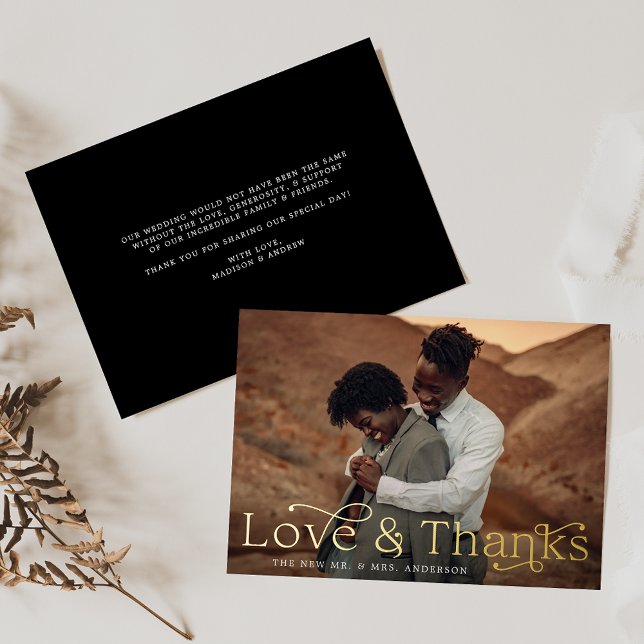 Elegant Love and Thanks Black Photo Wedding Foil Invitation (Creator Uploaded)