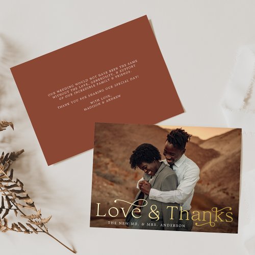 Elegant Love and Thanks Brown Photo Wedding Foil Invitation