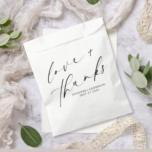 Elegant Love and Thanks Handwritten Script Wedding Favor Bag (Creator Uploaded)