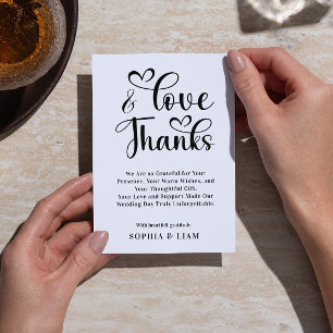 Elegant Love and Thanks Heart Script Wedding  Thank You Card