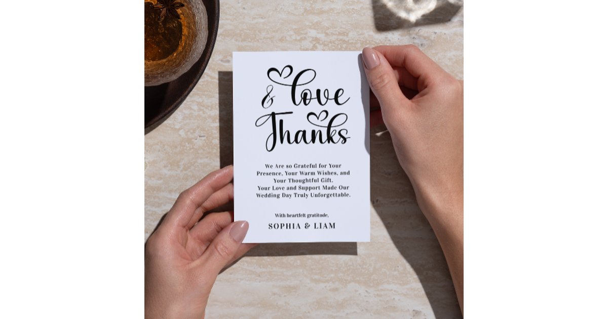 Elegant Love and Thanks Heart Script Wedding Thank You Card | Zazzle
