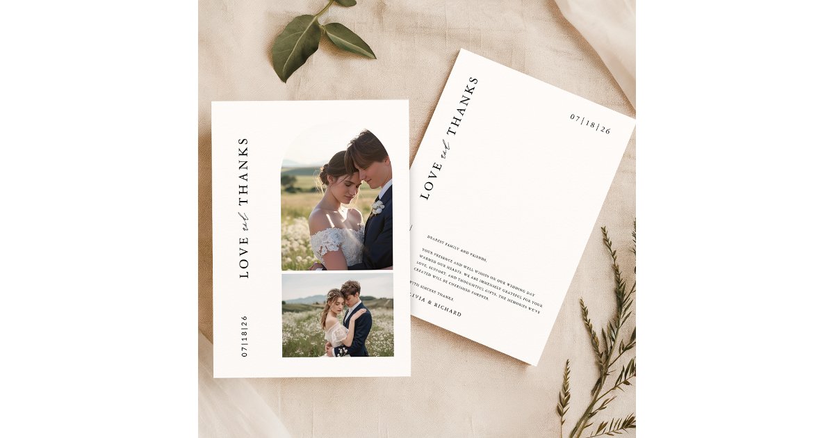 Elegant Love and Thanks Modern Arch Wedding Thank You Card | Zazzle