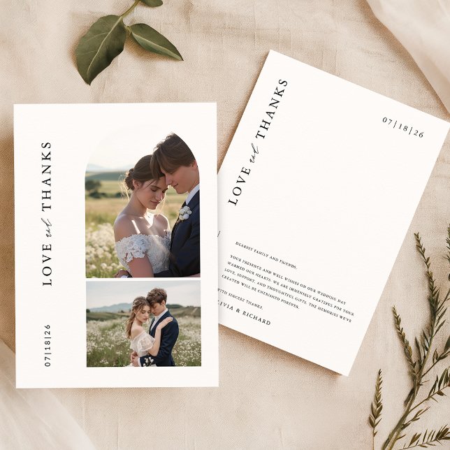 Elegant Love and Thanks Modern Arch Wedding Thank You Card (Creator Uploaded)
