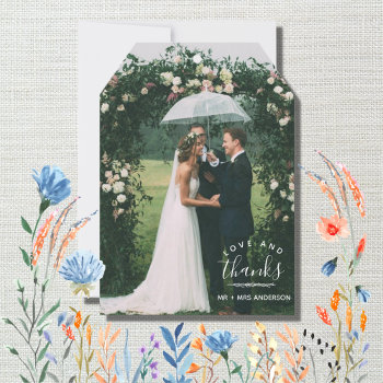 Elegant Love And Thanks Modern Photo Wedding  Thank You Card by stylelily at Zazzle
