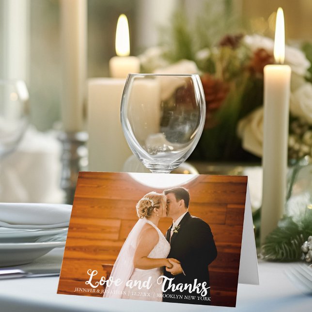 Elegant Love and Thanks Modern Wedding Photo Thank You Card (Creator Uploaded)