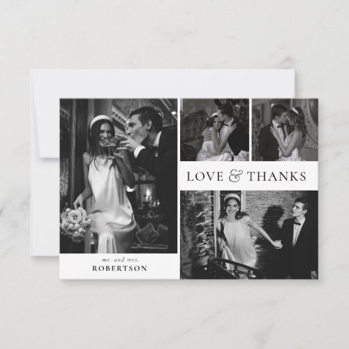 Elegant Love and Thanks Photo Collage Wedding Thank You Card