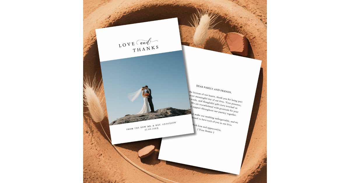 Elegant Love and Thanks Photo Minimalist Wedding Thank You Card | Zazzle