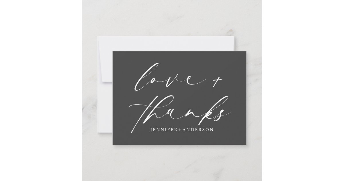 Elegant Love and Thanks Script Black White Wedding Thank You Card | Zazzle