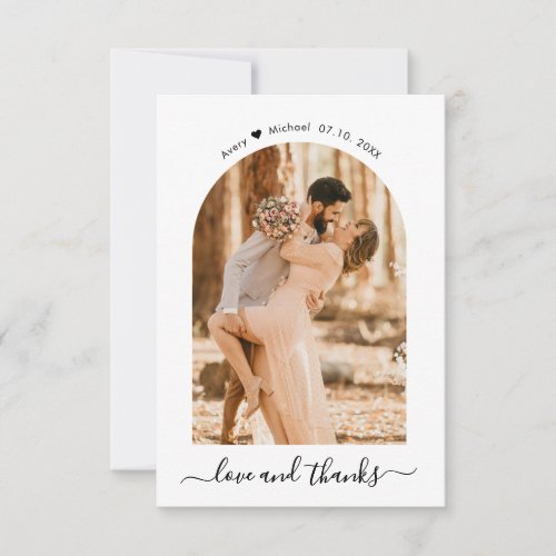 Elegant Love and Thanks Script Photo Arch Wedding  Thank You Card