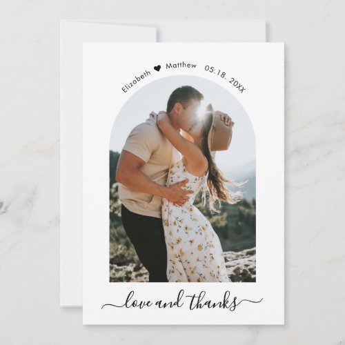 Elegant Love and Thanks Script Photo Arch Wedding  Thank You Card