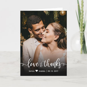 Elegant Love and Thanks Script Photo Wedding Letterpress Thank You Card