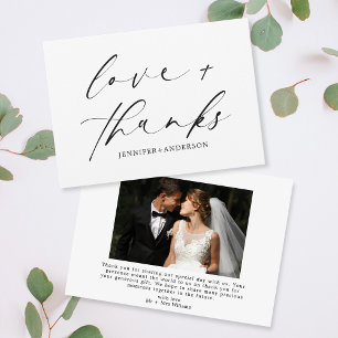 Elegant Love and Thanks Script Photo Wedding Thank You Card
