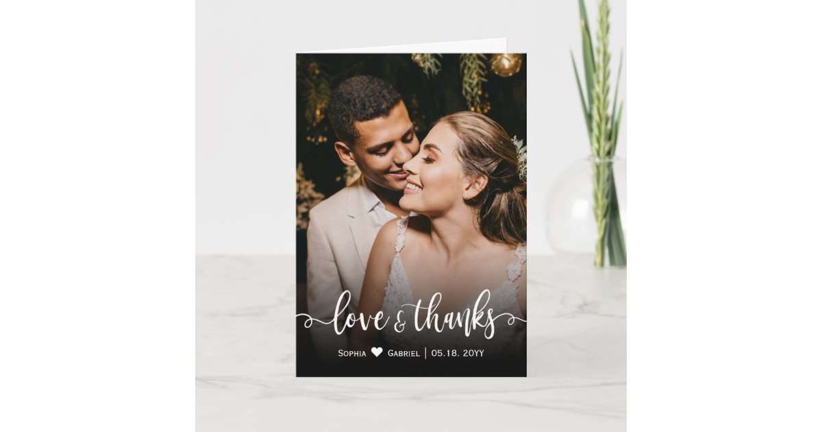 Elegant Love and Thanks Script Photo Wedding Thank You Card | Zazzle