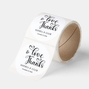 Elegant Love and Thanks Script Wedding Classic Round Sticker