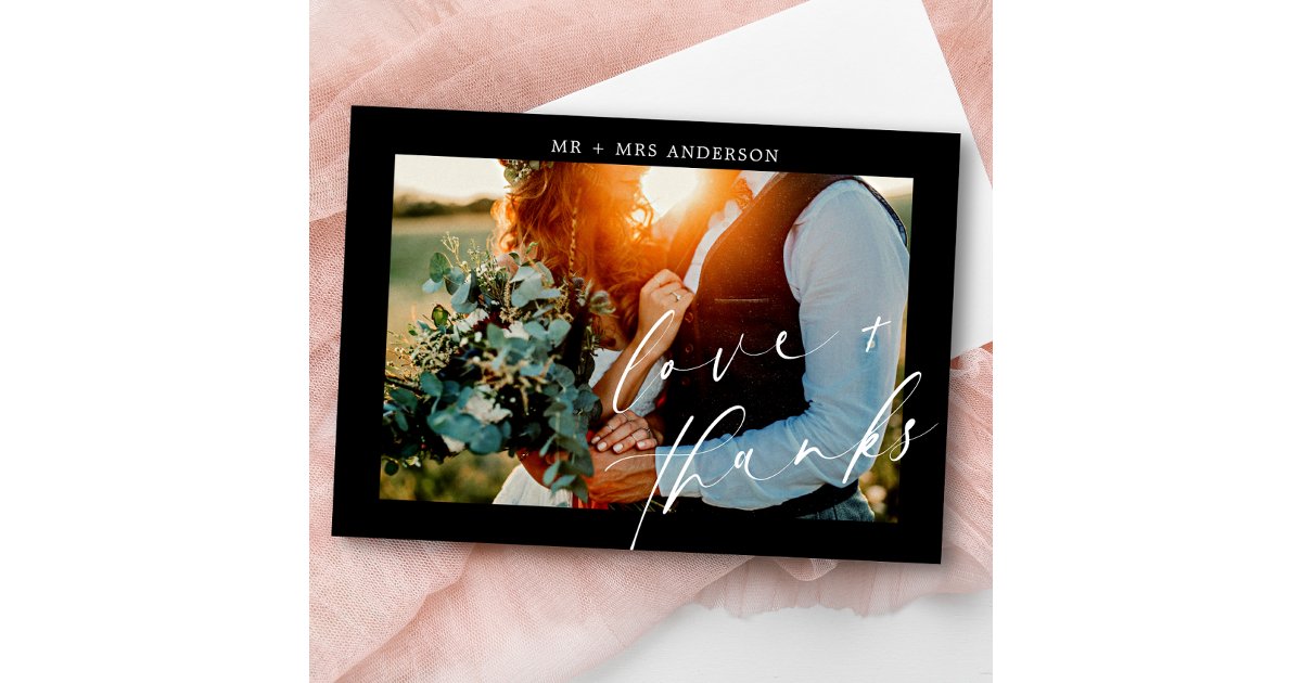 Elegant Love and Thanks Script Wedding Photo Thank You Card | Zazzle