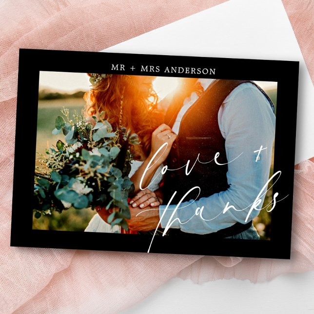 Elegant Love and Thanks Script Wedding Photo Thank You Card (Creator Uploaded)