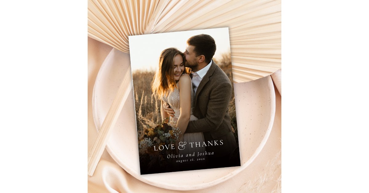 Elegant Love and Thanks Typography Photo Wedding Thank You Card | Zazzle