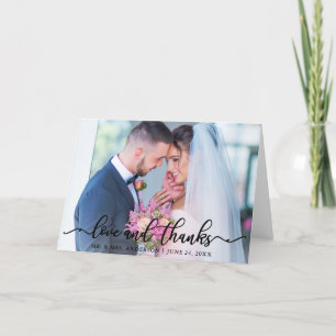 Elegant Love and Thanks Wedding Photo Blk Fold Thank You Card
