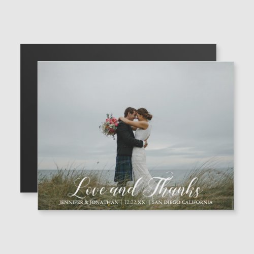 Elegant Love and Thanks Wedding Photo Magnet Card