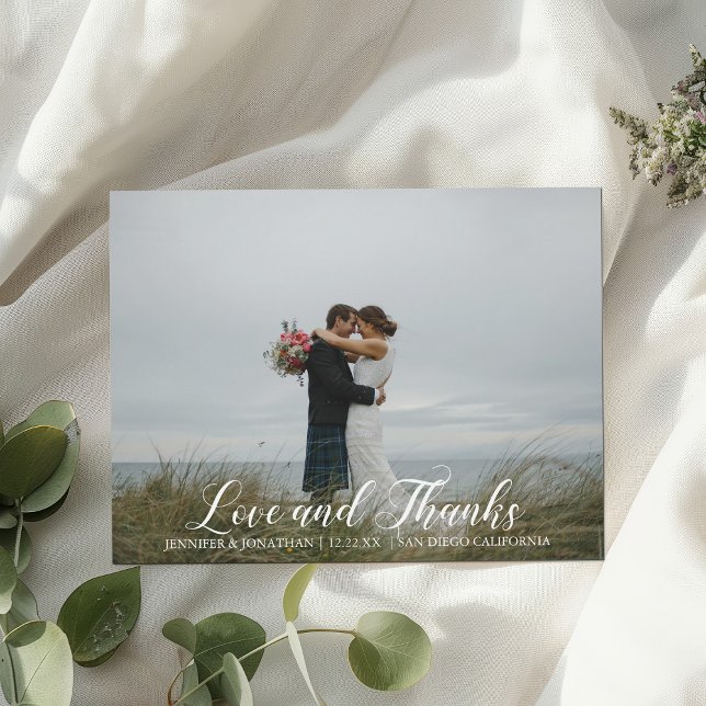 Elegant Love and Thanks Wedding Photo Magnet Card (Creator Uploaded)