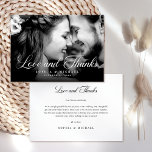 Elegant Love and Thanks Wedding Photo Thank You Card<br><div class="desc">Show your heartfelt appreciation with the Elegant Love and Thanks Wedding Photo Thank You Card, designed with a graceful calligraphy script and a layout that features your favorite wedding photo. This classic yet minimalist design balances elegance and simplicity, offering a chic way to share your gratitude. Add your personal message...</div>