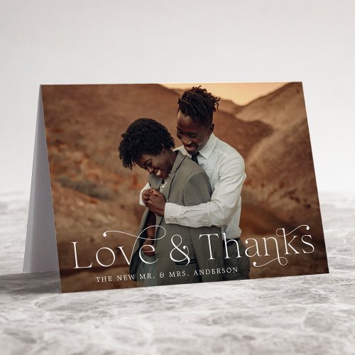 Elegant Love and Thanks Wedding Photo Thank You Card