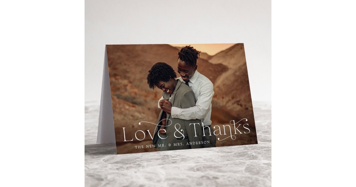 Elegant Love and Thanks Wedding Photo Thank You Card | Zazzle