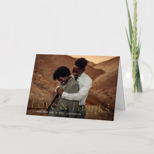 Elegant Love and Thanks Wedding Photo Thank You Foil Greeting Card