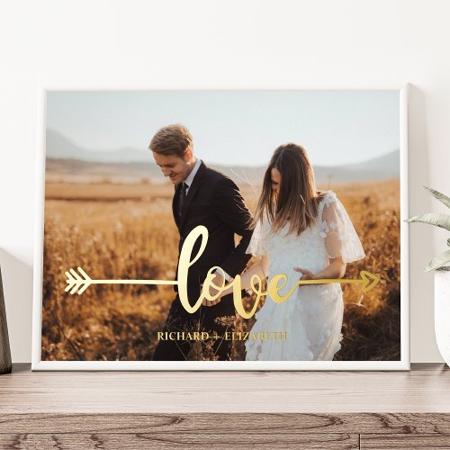 Elegant Love Arrow Script Overlay Wedding Photo  Foil Prints