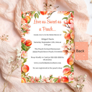 Elegant Love As Sweet As A Peach Bridal Shower Invitation