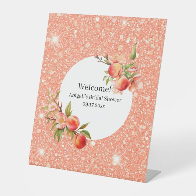 Elegant Love As Sweet As A Peach Bridal Shower Pedestal Sign (Front)