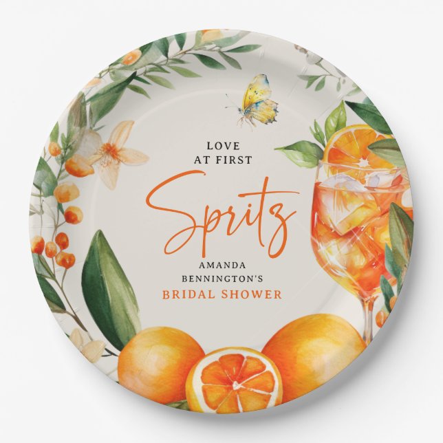 Elegant Love at First Spritz' Bridal Shower  Paper Plates (Front)