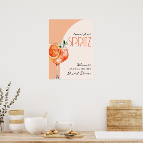 Elegant Love at First Spritz Bridal Shower Welcome Poster