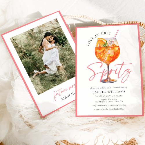 Elegant Love at First Spritz Photo Bridal Shower Invitation