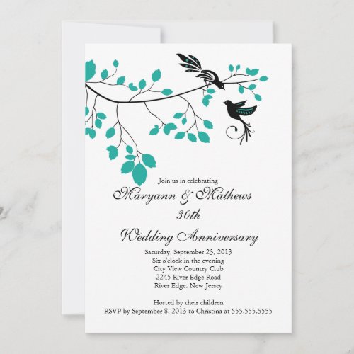 Elegant Love Birds Wedding Anniversary Invitation