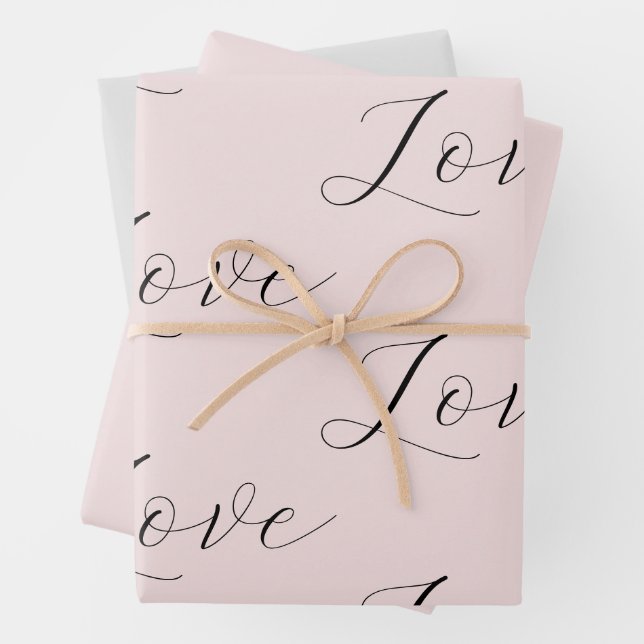 Elegant Love Blush Pink Grey Wedding Wrapping Paper Sheets (In situ)