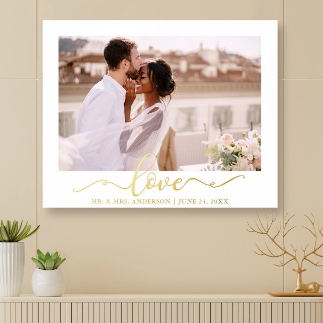 Elegant Love Calligraphy Script Wedding Photo Gold Foil Prints (Creator Uploaded)