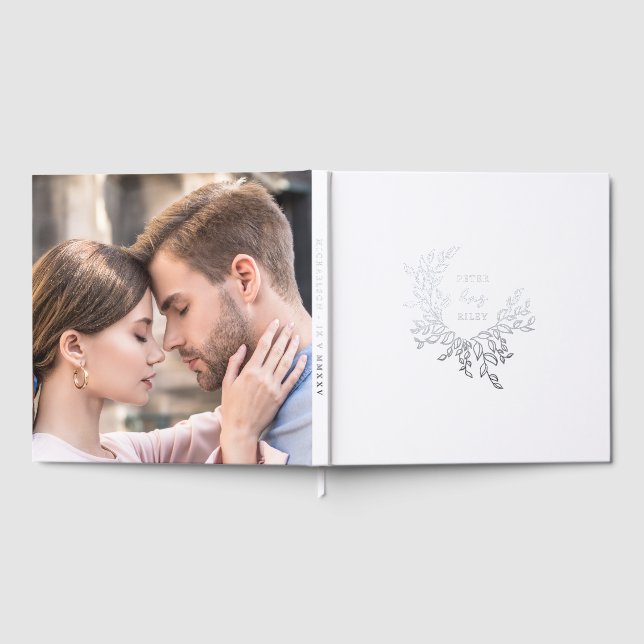 Elegant Love Crest Wreath Photo Wedding Foil Guest Book (Full)