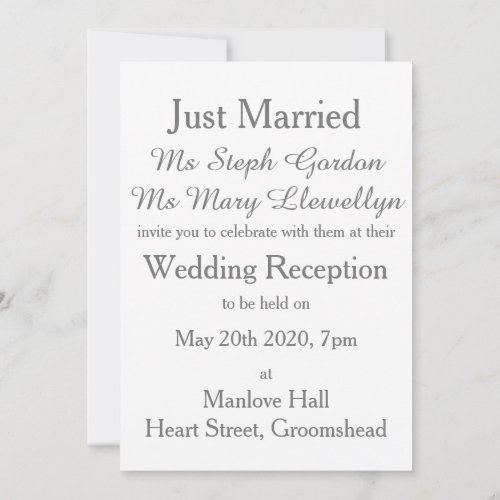 Elegant Love Dove Gay Wedding Reception Invitation