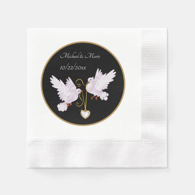 elegant love doves add name date Wedding Napkins (Front)