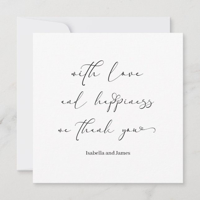 Elegant Love & Happiness Romantic Wedding  Thank You Card (Front)
