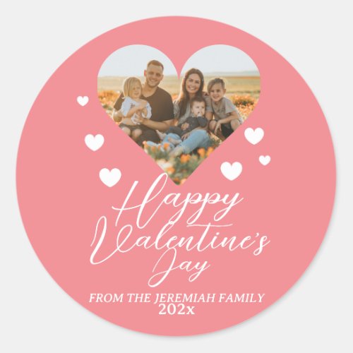 Elegant Love Happy Valentines Day Family Photo Classic Round Sticker